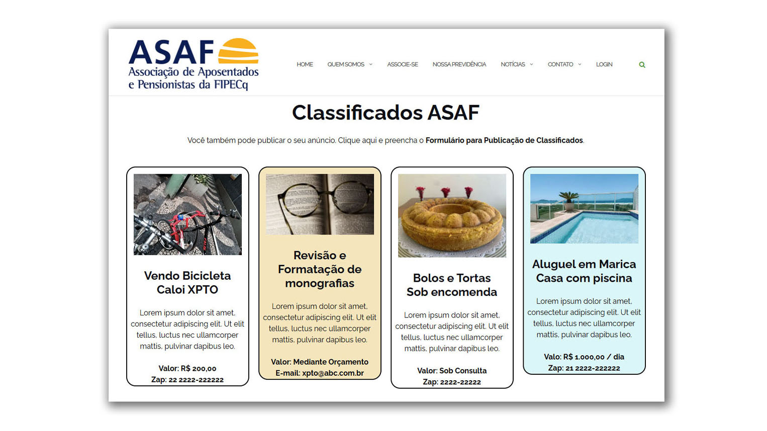 Você já pode publicar o seu anúncio nos Classificados ASAF - ASAF